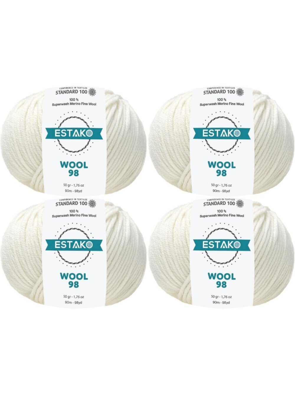 Superwash Merino Wool Worsted Yarn - Off White 4-Pack, Soft & Durable Crafting